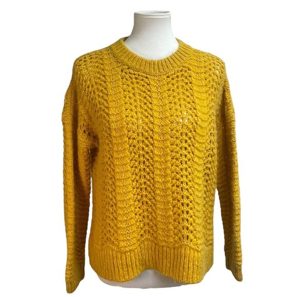 Madewell Windemere Pointelle Pullover Sweater. Alpaca wool blend yellow golden - Picture 3 of 16